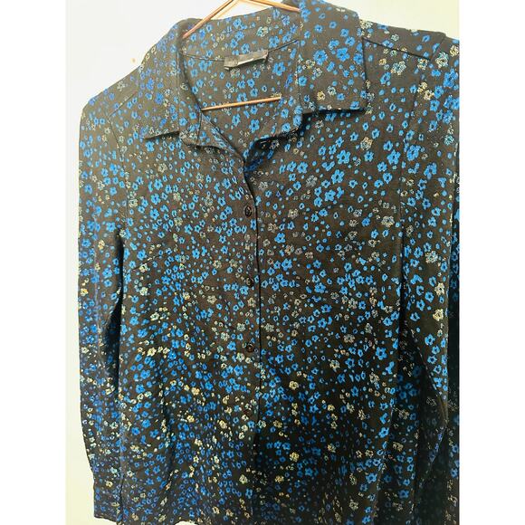 STINE GOYA Black Blue Metallic Button Front Floral Lucian Long Sleeve Top sz XS - Picture 12 of 15
